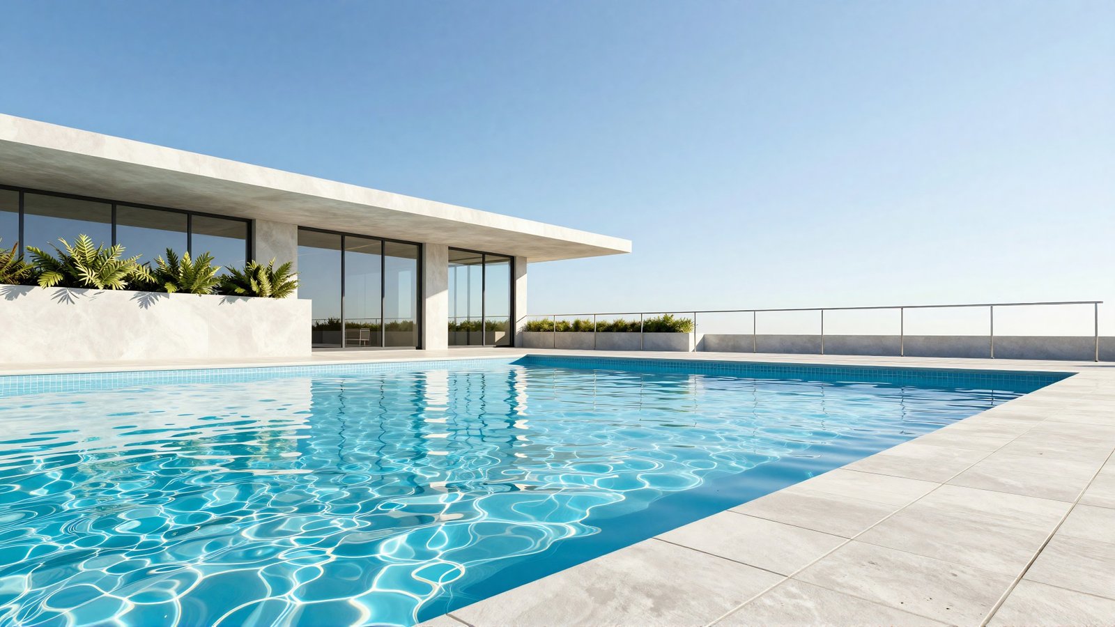 Piscine à débordement devant une architecture contemporaine, pisciniste en Île-de-France